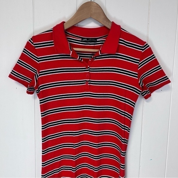 Zara Dresses & Skirts - Zara Sz M striped micro rib polo shirt dress